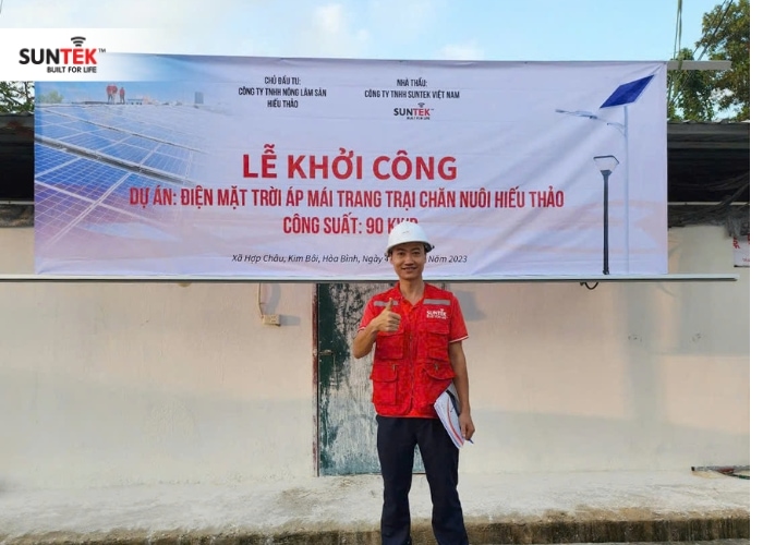 Công trình lắp đặt hệ thống điện năng lượng mặt trời áp mái công suất 90 kWp tại trang trại chăn nuôi Hiếu Thảo tại Lương Sơn, Hoà Bình