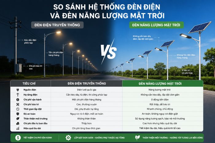 so sánh đèn năng lượng mặt trời và đèn điện